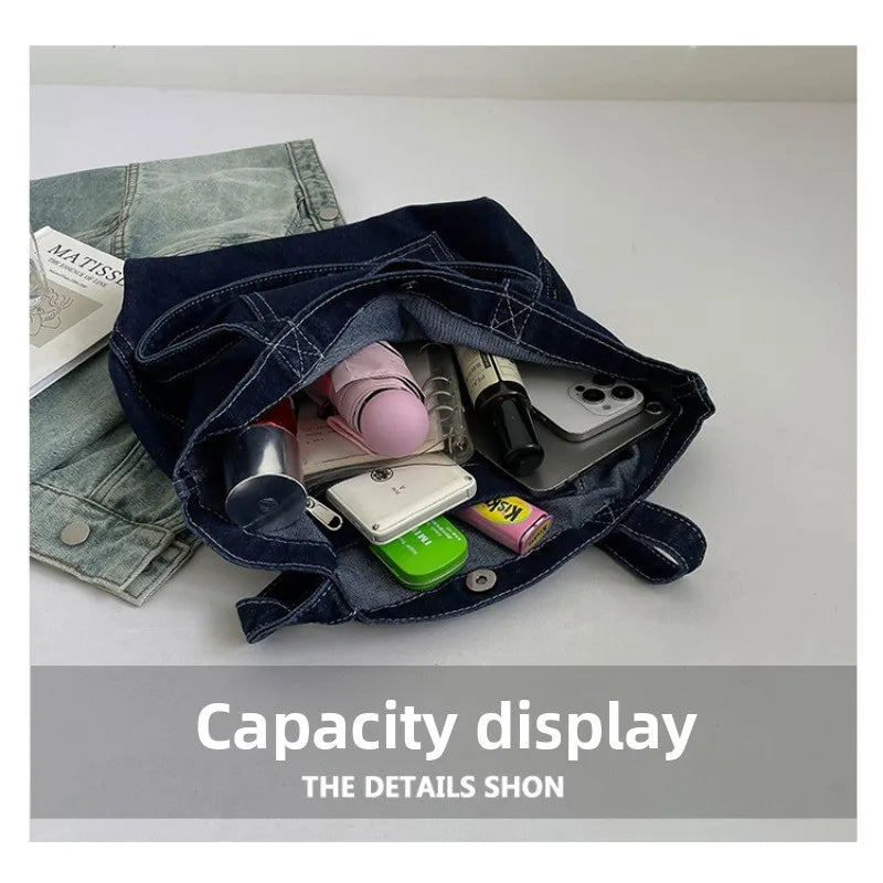 Denim Shoulder Bag Fashion Versatile Daily Commute Large Capacity Handbag