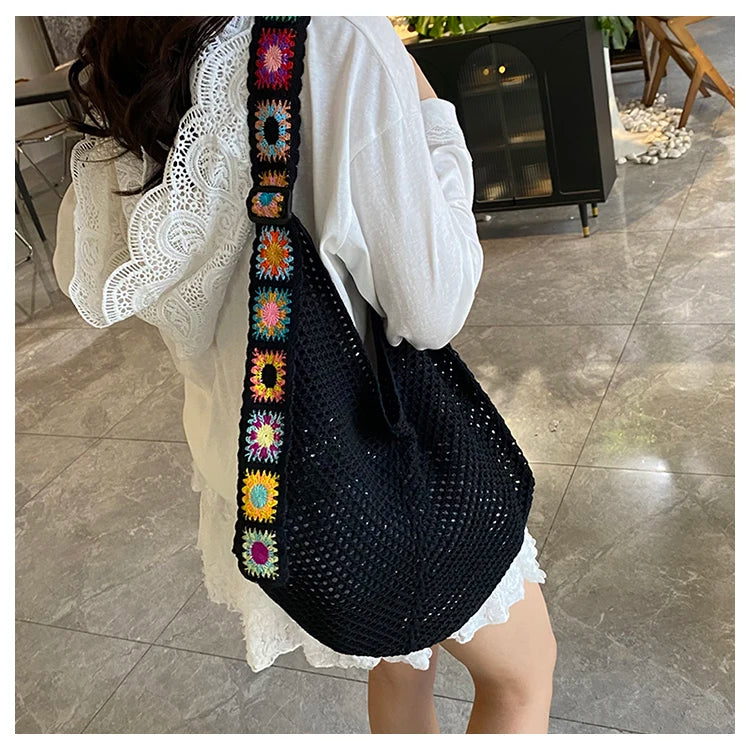 2025 Summer New – Bohemian Fresh Hollow Woven Tote Bag – Large Capacity Single-shoulder for Leisure & Vacation