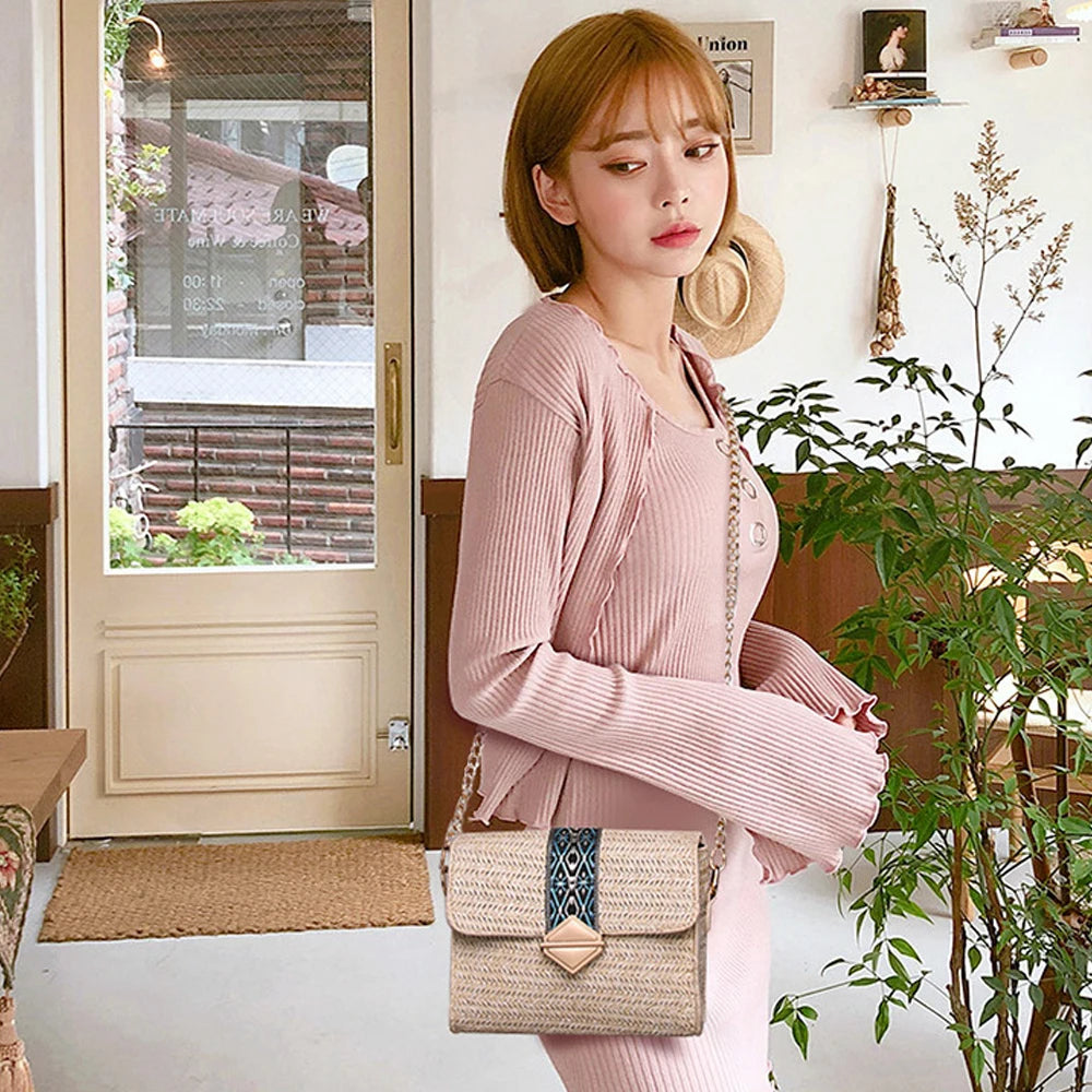 Clutch Crossbody bag Square Straw Bags Women Fashion Rattan Messenger Bag Handbag bolsas sacos соломенная сумка