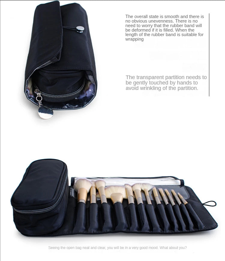 Makeup Bag Women's Cosmetic Brush Bag Travel Organizer Makeup Brushes Fold Tools Rolling Bags Waterproof Nylon Makeup Case