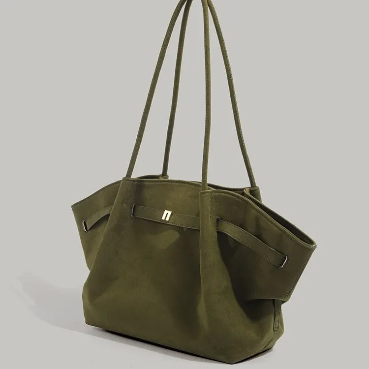 Retro Green Handbag Shoulder Bag Versatile Tote Bag Underarm Design Autumn Winter New Style Soft Polyester Fiber Neutral Minimal