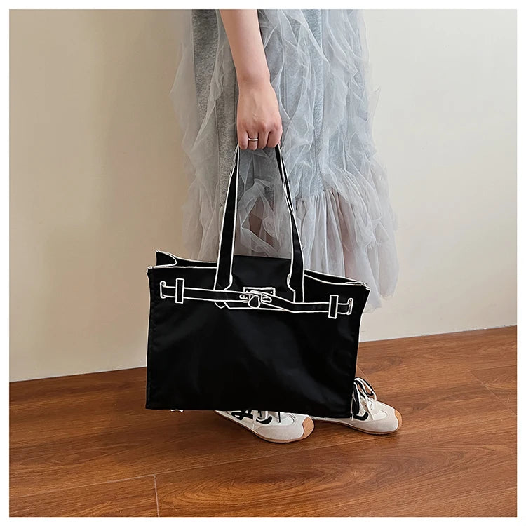 Funny Design Large Capacity Tote Bags 2025 New Casual Lightweight Nylon Shoulder Bag Versatile Canvas Bag Women Shopping Handbag