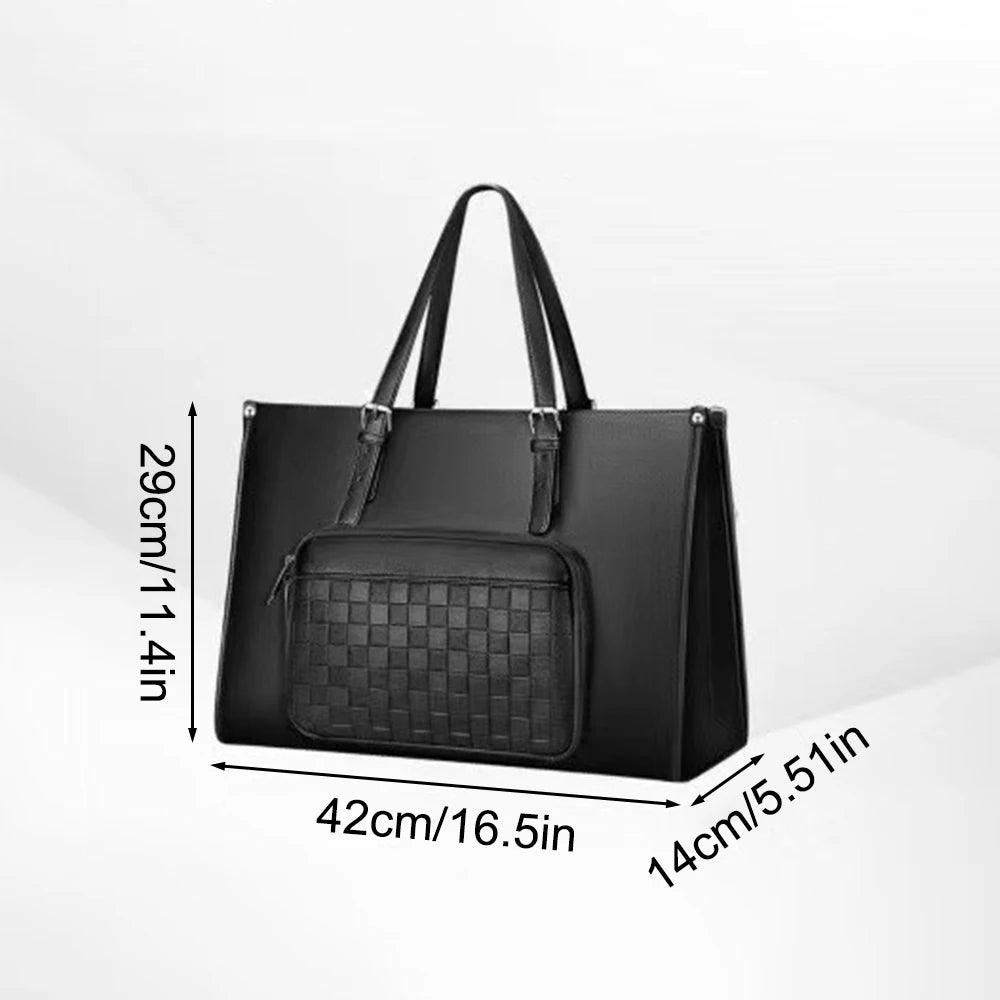 15.6" Laptop Bag with Insulated Lunch Compartment - PU Leather Briefcase for Work, School & Travel (Waterproof, Multi-Pocket)