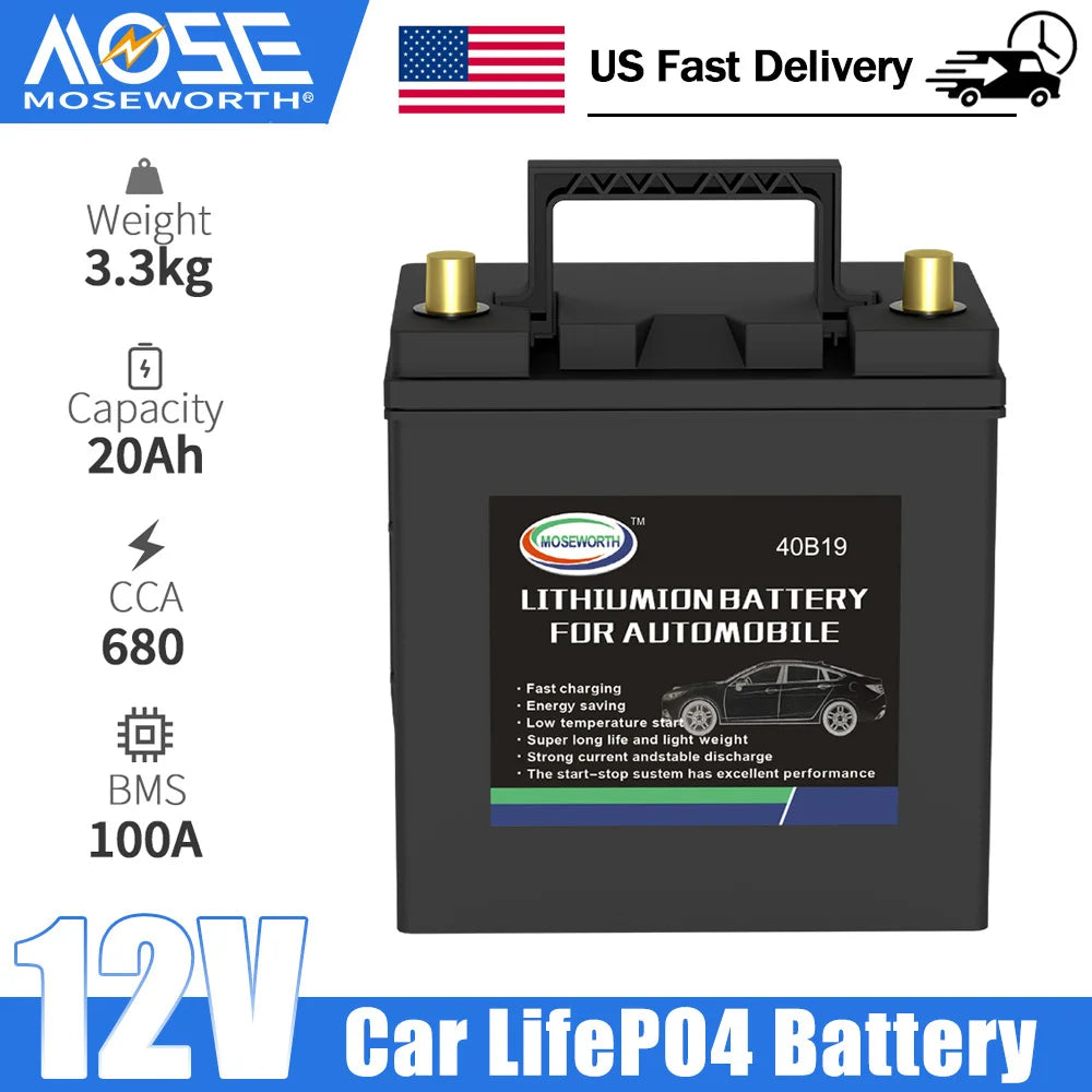 40B19 Car Battery 12.8V 20Ah CCA680 Car Starting Lifepo4 Battery Lithium Iron Phosphate Maintenance Free For Starting Automobile