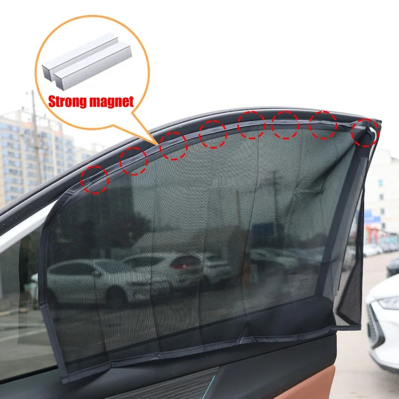 Magnetic Car Sunshade Universal Foldable Unobstructed View Nylon Mesh Curtain with Strong Magnets UV Protection Window Sunshades