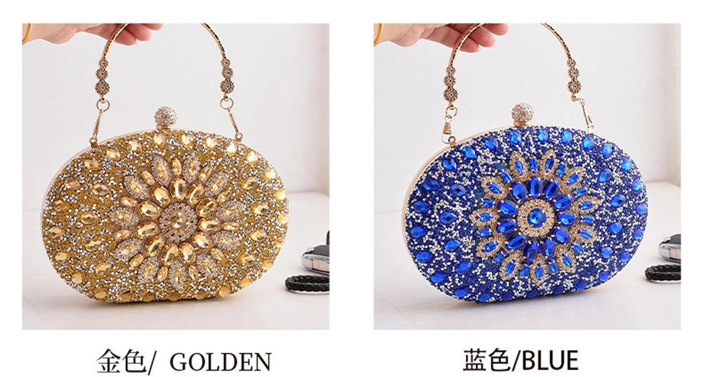Gold Round Bag Luxury Brand Rhinestone Clutch Bags for Women 2024 Crystals Party Purses Diamond Designer Crossbody Handbags