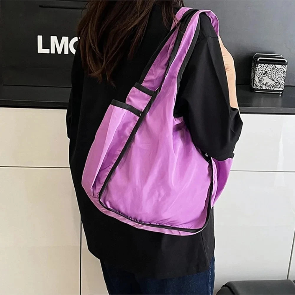 Large Capacity Lady Tote Bag Foldable Thickening Shopping Bag Lightweight Handbag Double-layer Shoulder Bag for Women