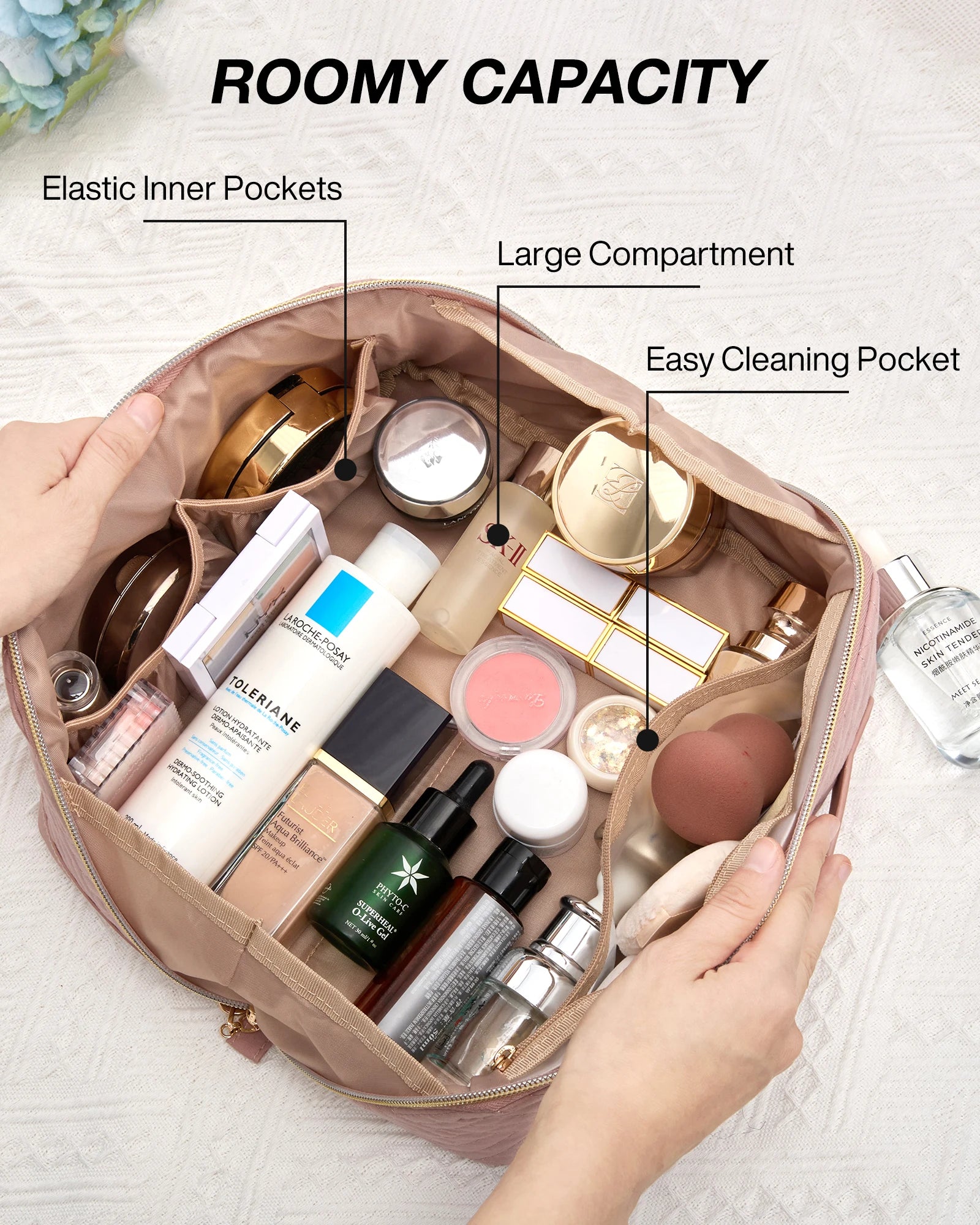 BAGSMART Women's Cosmetic Bag Large Capacity Storage Waterproof Makeup Bags Wide-open Cosmetic Pouch travel essentials