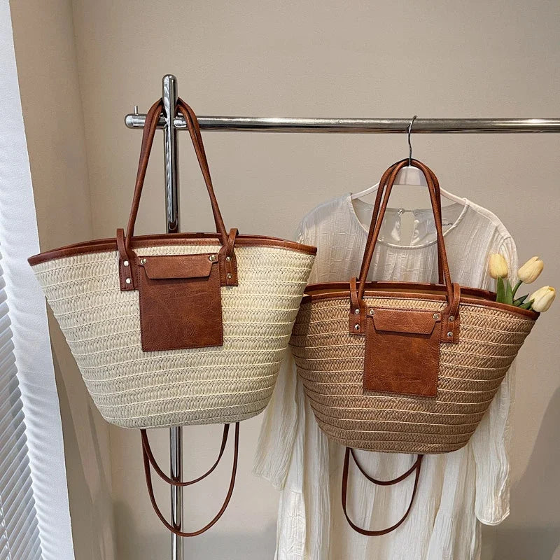 Luxury Designer Straw Beach Bag Large Capacity Beach Shoulder Bag For Women Summer Raffia Handbag Shopper Basket Tote Travel Bag