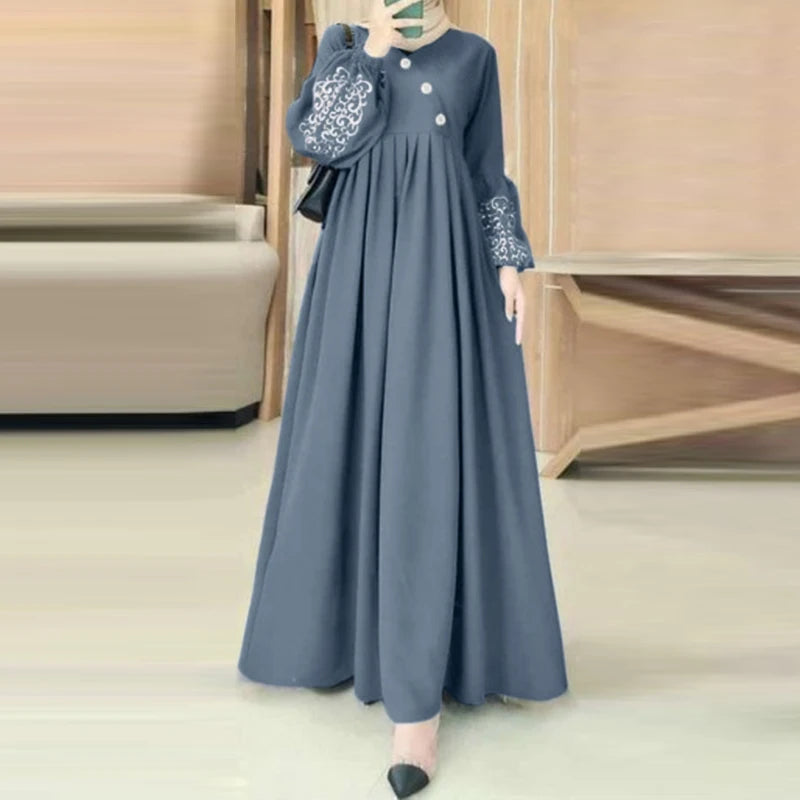 Muslim Hijab Dresses Abaya Eid Mubarek Robe Long Dress 2025 ZANZEA Women Elegant Long Sleeve Maxi Sundress Loose Vestidos Kaftan