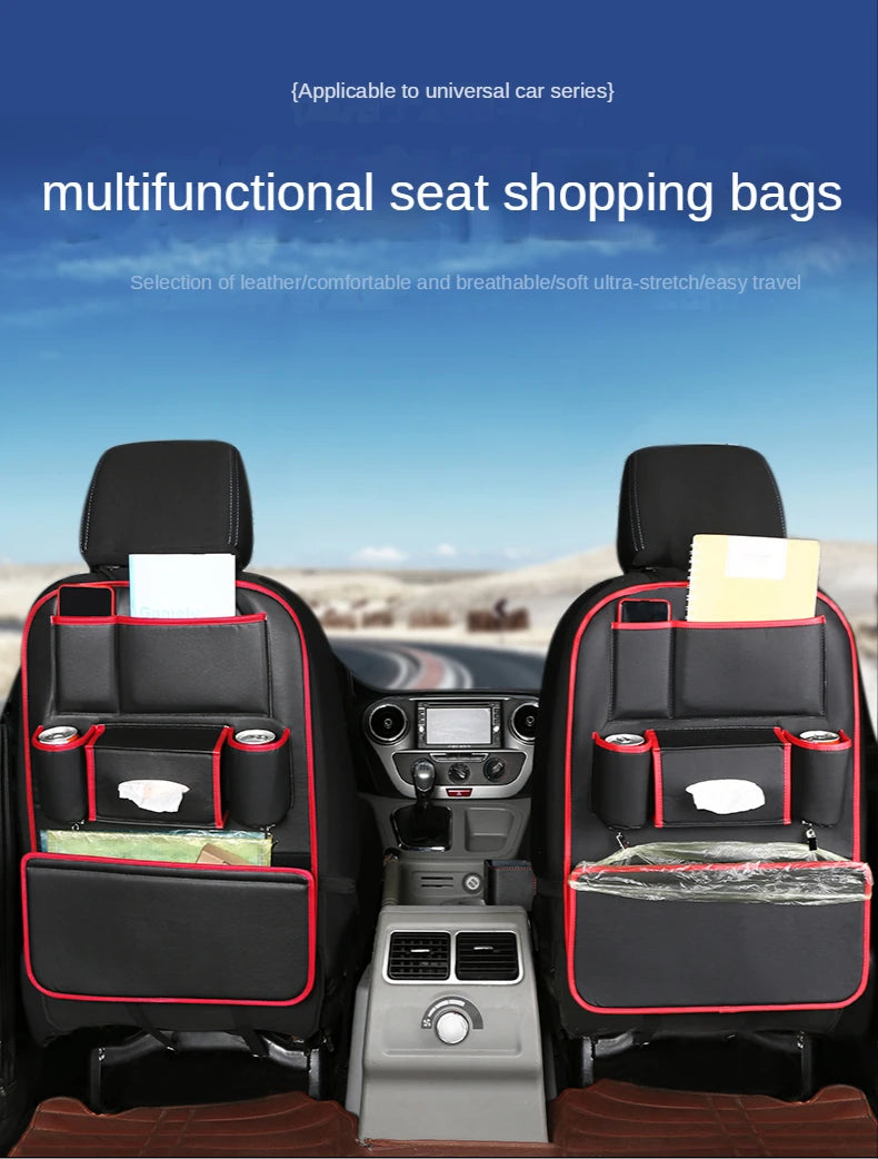 Leather Car Backseat Organizer Rear Row Children's Seat Back Hanging Storage Bag Shelf Garbage Can Trash Tissue Bottle Organiser