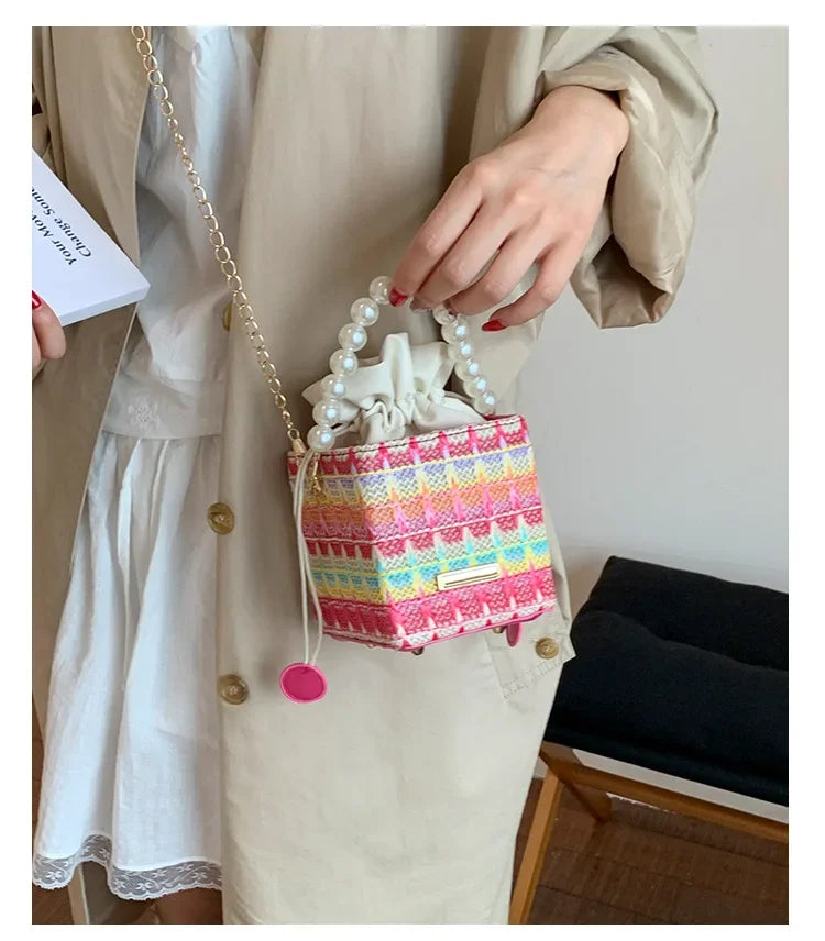 Trendy Chain Strap Women's Crossbody Bag Fashionable Drawstring Shoulder Bag Stylish Small Square Handbag Casual New Model