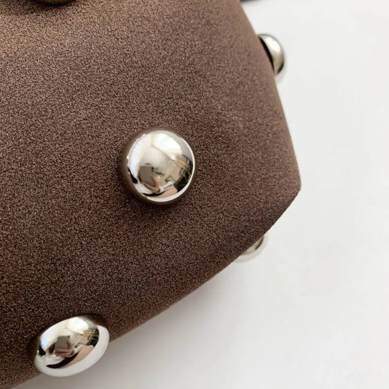 Luxury Purple Handbag For Women Luxury Studded Beading Handbags Wine Red Purse Solid Color Suede Leather Shoulder Crossbody Bags