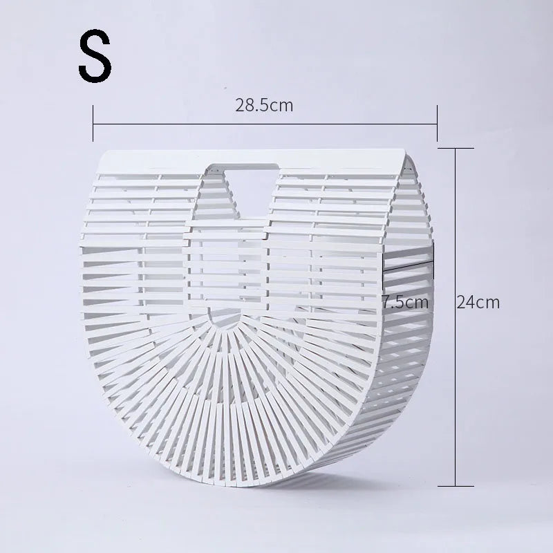 Fashion Straw Bag Bamboo Semi-circular Handbags High quality Hand woven Women Bags Bohemia Summer Ladies Beach Bag Bamboo Bags