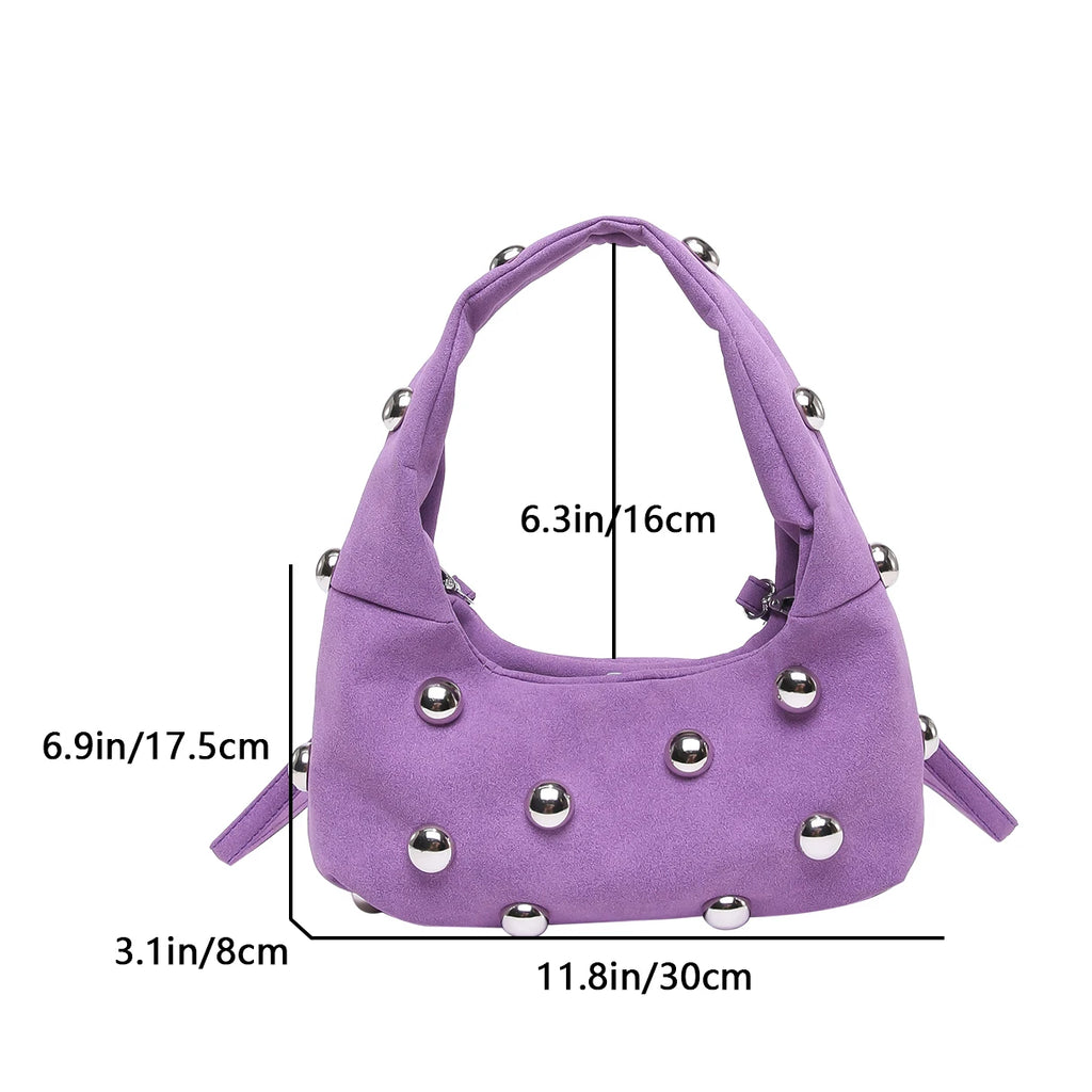 Luxury Purple Handbag For Women Luxury Studded Beading Handbags Wine Red Purse Solid Color Suede Leather Shoulder Crossbody Bags