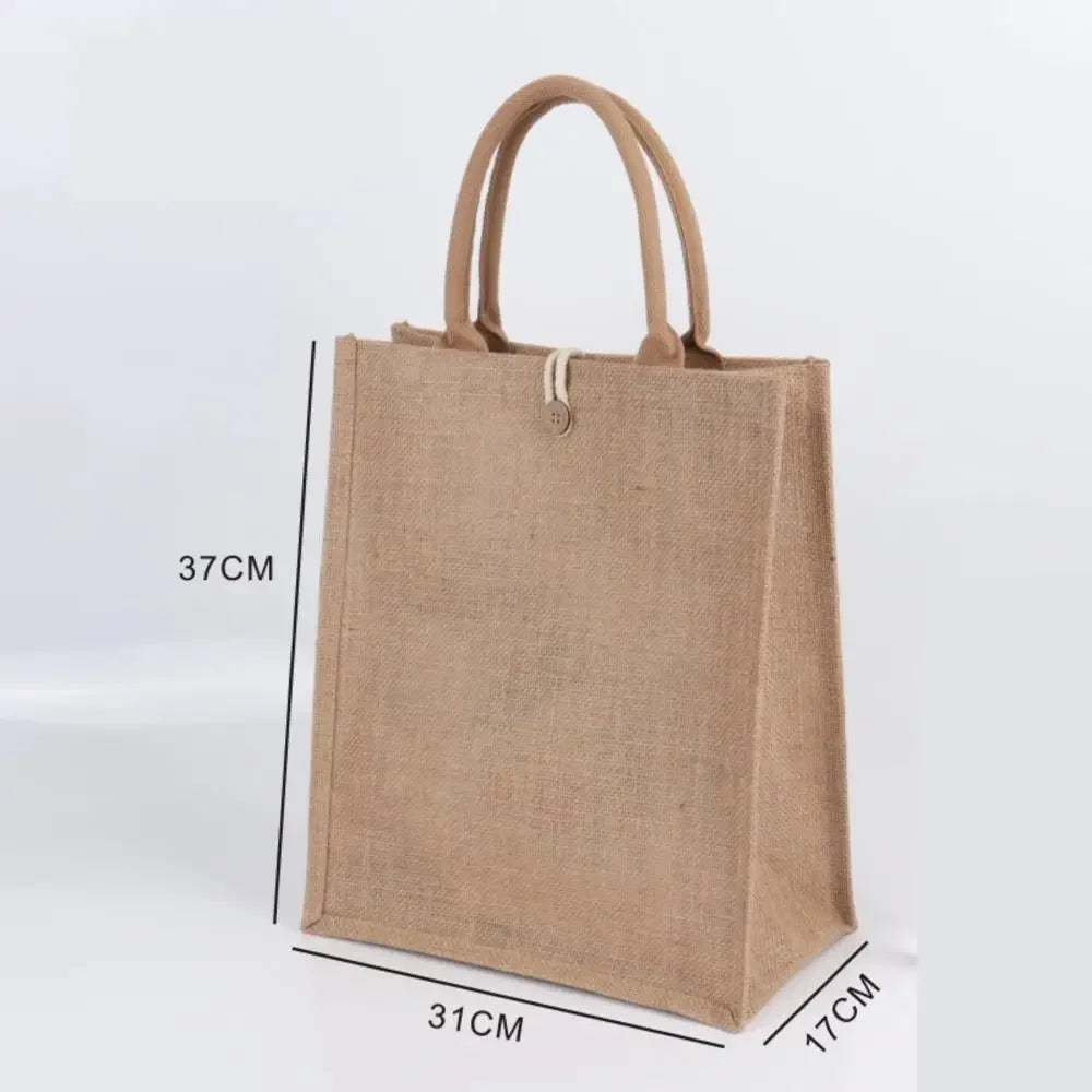 Burlap Jute Tote Bag Vintage Reusable Grocery Shopping Wedding Birthday Gift Bag Handmade Handbags Multifunctional Flax Tote