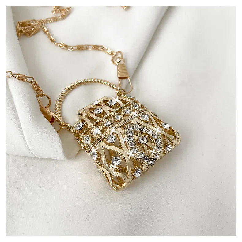 Female Ring Evening Bags Metal Gold/Sliver Rhinestone Round Ball Handbags Elegant Luxury Clutch Purse Small Wedding Wallets