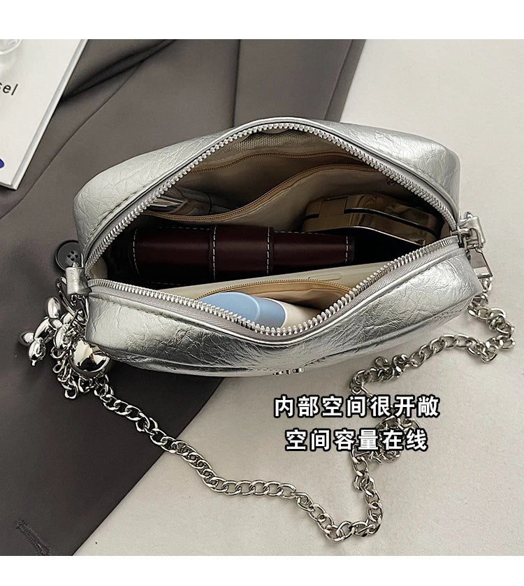 Luxury Silver Bowling Bag Women Top-Handle Bags Luxury Brand Designer's Crossbody Bags Small Lipstick Cosmetics Purses Bolsa