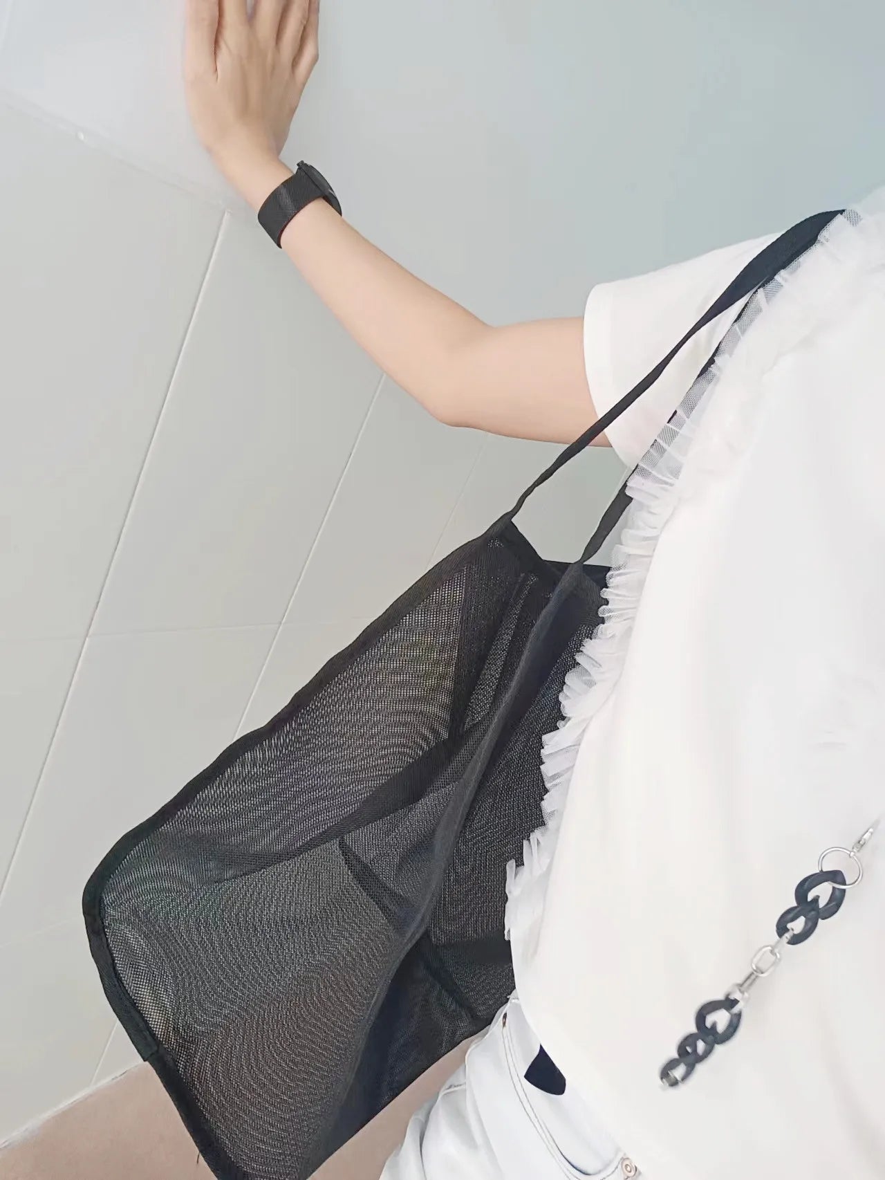 Beach Bag Large Capacity Shopping Bag Transparent Mesh Reusable Fashion Portable Travel Organizer Eco-Friendly Storage Bag