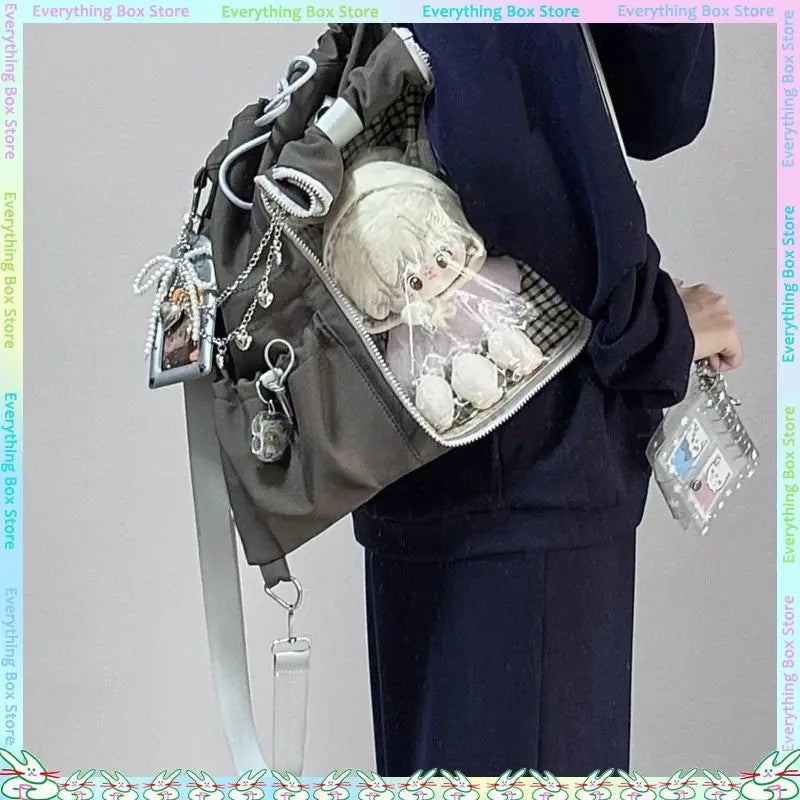 Drawstring Doll Bag Itabag 20cm Cotton Doll Wide Shoulder Strap Large Capacity Backpack Crossbody Bag Cute College Backpack