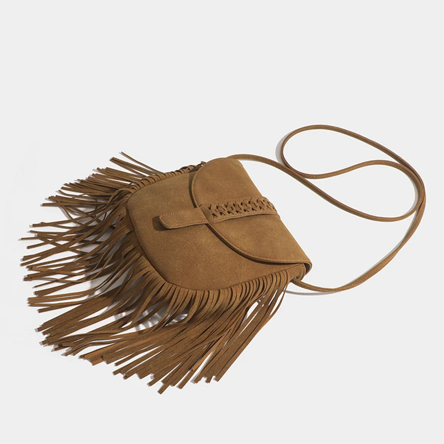 Boho Style Bohemian Fringed Crossbody Bag Versatile Faux Suede Design Shoulder Bag Flip Small Square Bags For Women Daily Travel