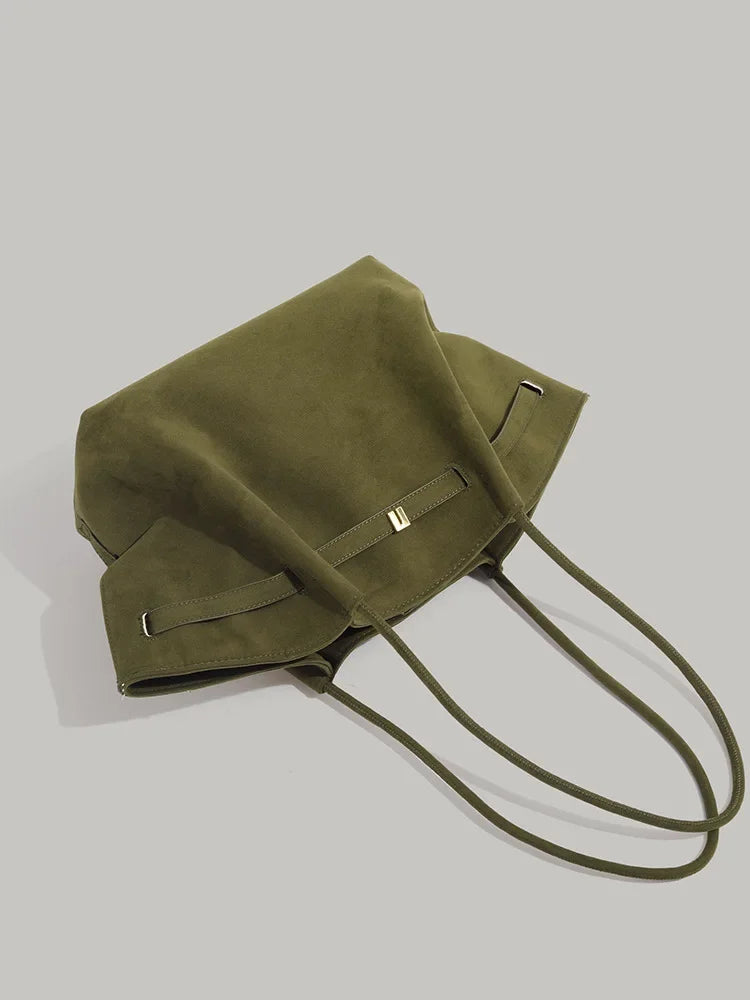 Retro Green Handbag Shoulder Bag Versatile Tote Bag Underarm Design Autumn Winter New Style Soft Polyester Fiber Neutral Minimal
