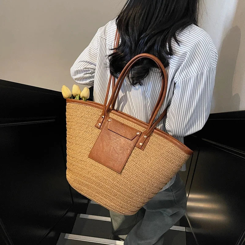 Luxury Designer Straw Beach Bag Large Capacity Beach Shoulder Bag For Women Summer Raffia Handbag Shopper Basket Tote Travel Bag
