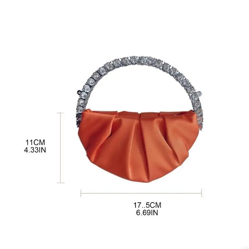63HC Stylish Women Handbag Evening Party Bridal Clutch Bag with for Rhinestone Circular Handle Girls Prom Wedding Wallet Purs