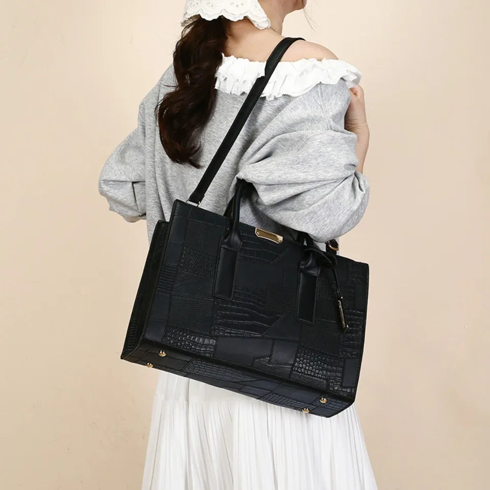 Large Capacity Shopping Bag for Daily Commuting Hand Bags Luxury Shoulder Bags Splicing Pu Leather Handbags Caual Tote New Sac