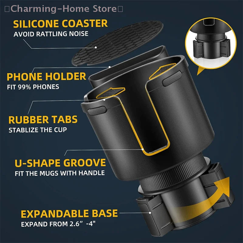 Car Cup Holder Expander Cupholder Adapter Multipurpose Auto Interior Expandable Organizer Storage Accessories With Phone Holder