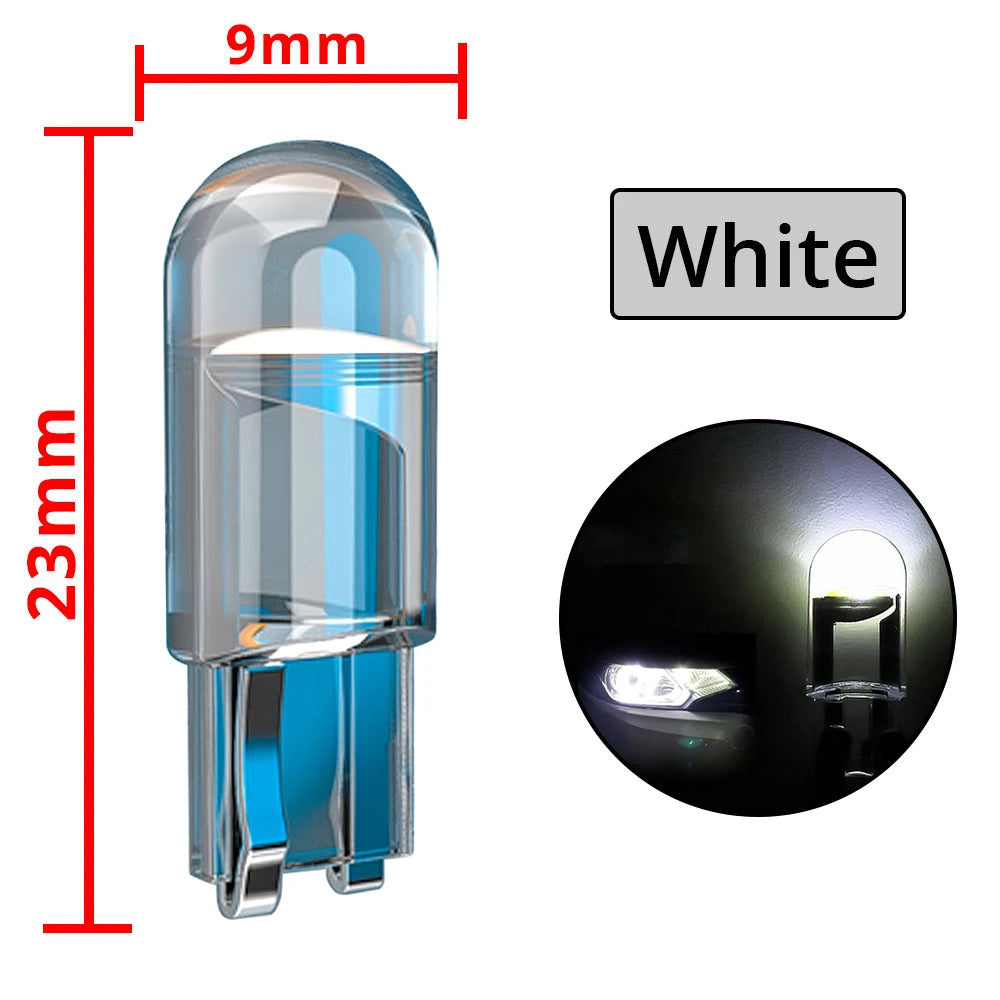 4X Car W5W 194 T10 LED Glass Housing Cob Auto Bulb White Red Blue Yellow Trunk Wedge License Plate Lamp Dome Tail Backup Light