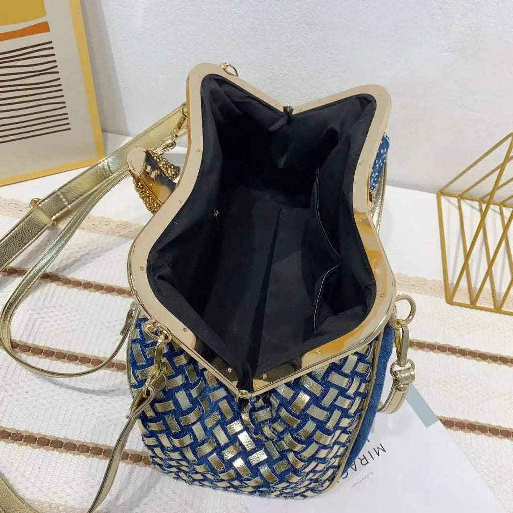 Denim Rhinestones Women Handbag Clutch Bag For Evening Party Chic Butterfly Decoration Ladies Denim Fireworks Shoulder Bag