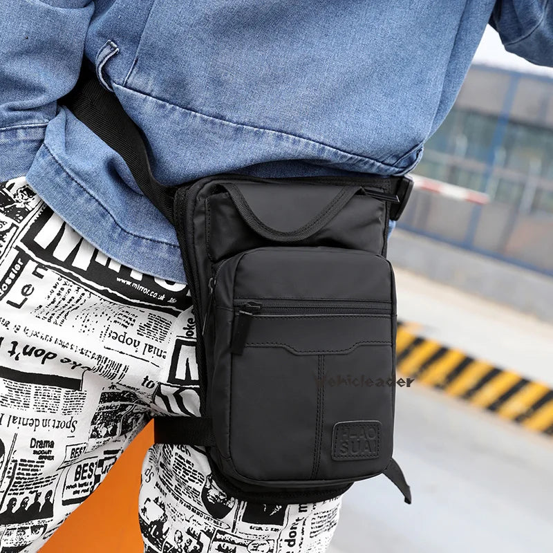New Nylon Men Drop Leg Bag Fanny Pack Motorcycle Riding Casual Shoulder Cross Body Thigh Male Hip Belt Waist Bags Cafe Racer