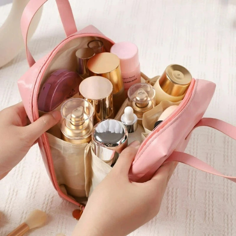 PU Cosmetic Bag Large Capacity Portable Handbag Waterproof Travel Makeup Bag Portable Toiletries Organizer Bathroom Storage Case