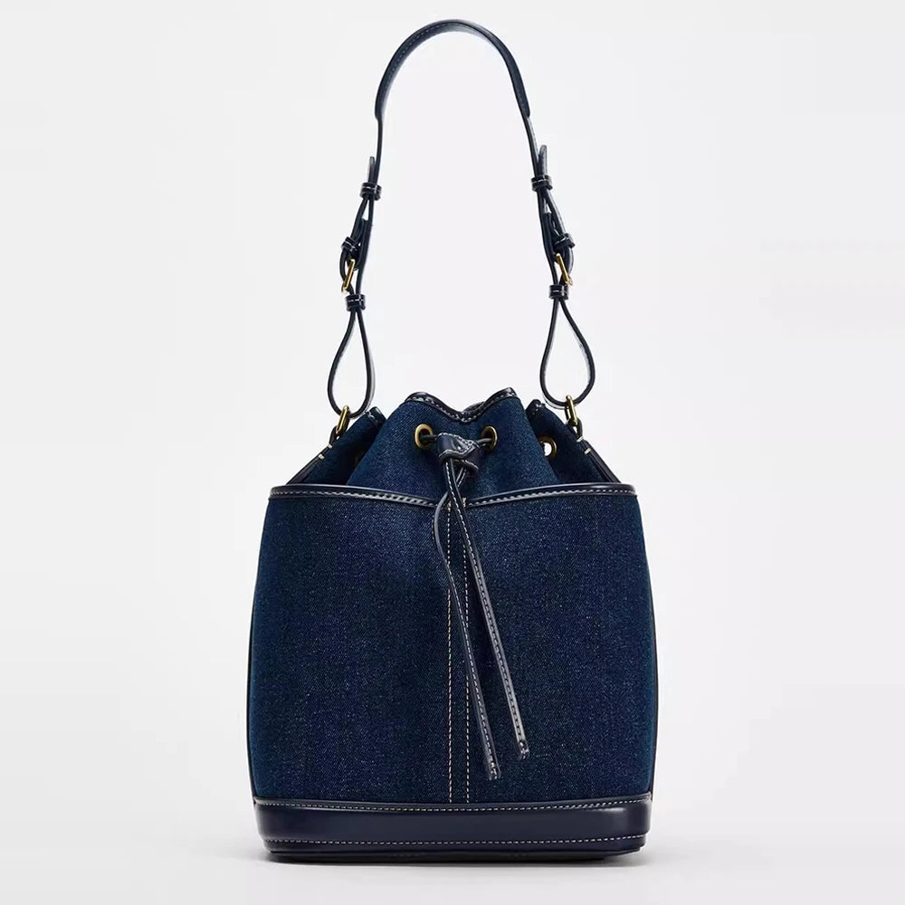 Fashion Denim Bucket Bags for Women Luxury Designer Handbags High Quality Canvas Shoulder Bag 2025 New Drawstring Women's Bag