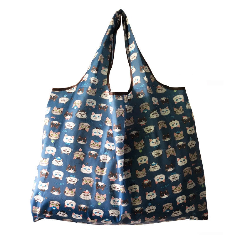 Fashion Pocket Tote Women Bag Eco-Friendly Folding Shopping Bag Reusable Portable Shoulder Handbag for Travel Supermarket