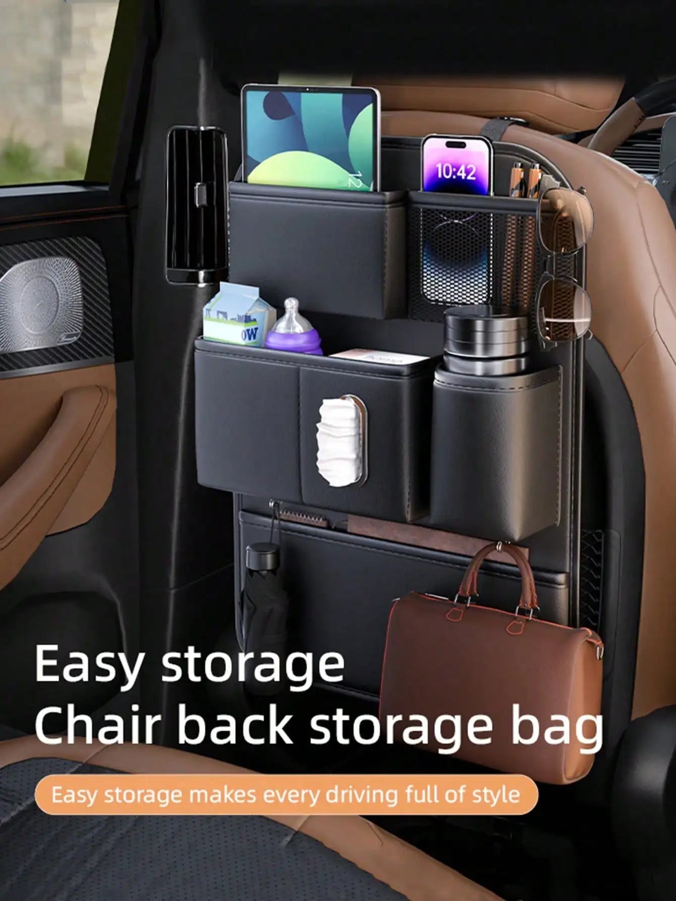 1pc Car Seat Back Organizer, In-Car Seat Back Folding Table, Multi-Functional Storage Box, Storage Supplies