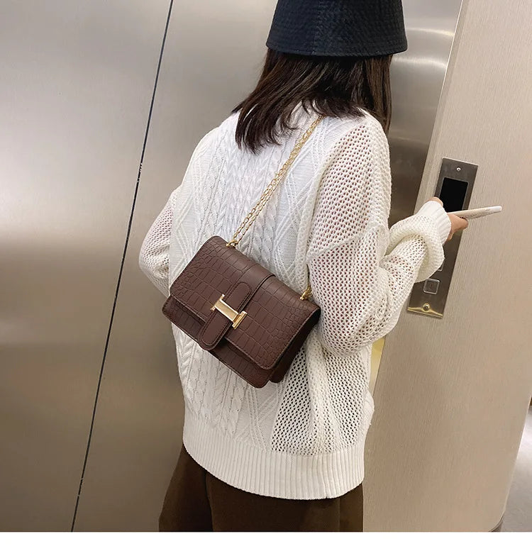 Luxury Stone Pattern Women Single Shoulder Crossbody Bags Fashion PU Leather Chains Handbags Messenger Bag Small Square Bag