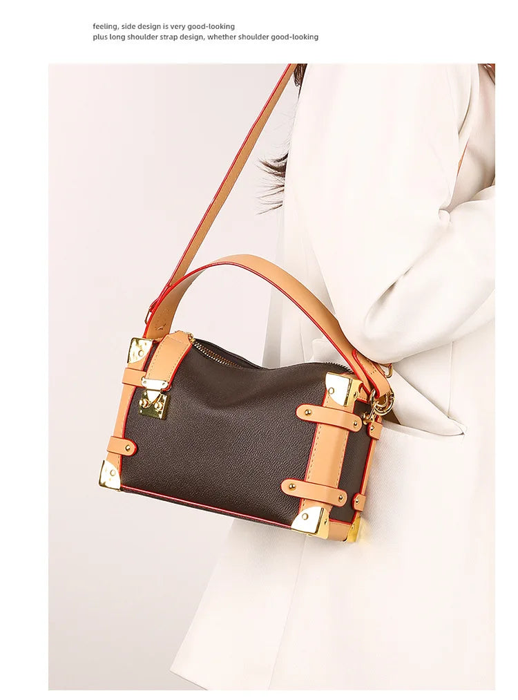 French Luxury Box Bag Mini Square Purse, Multi-Way Shoulder/Crossbody, High-End PU Leather, Compact & Stylish, Elegant Work Bag