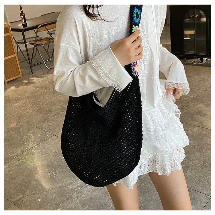 2025 Summer New – Bohemian Fresh Hollow Woven Tote Bag – Large Capacity Single-shoulder for Leisure & Vacation