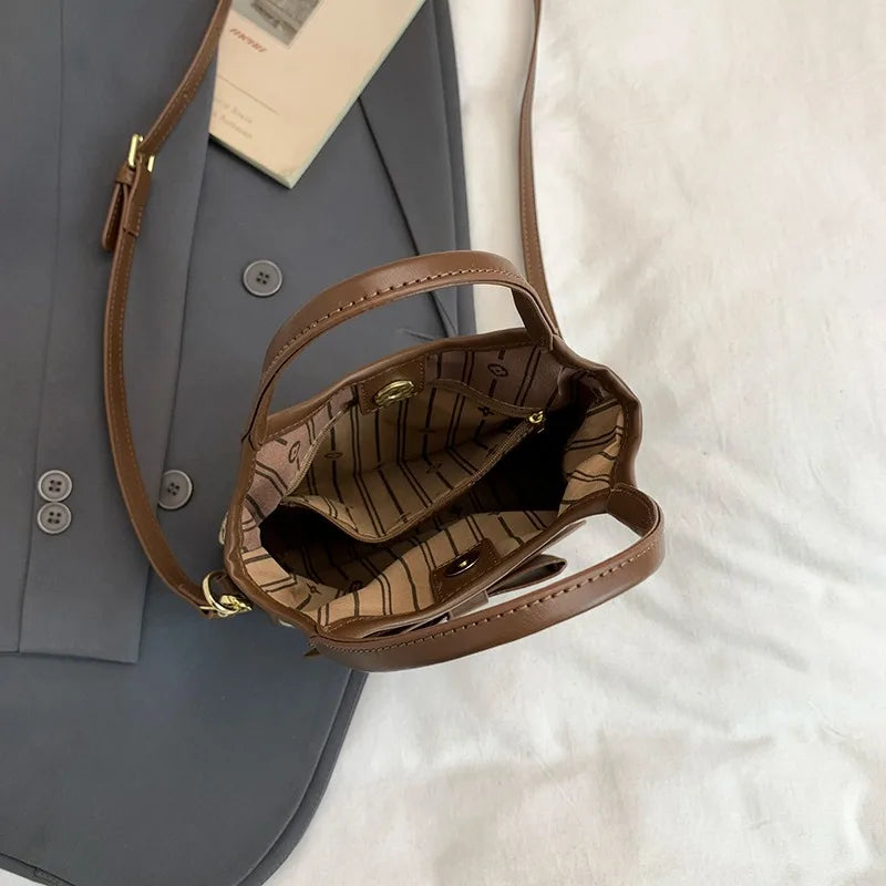 PU Hand-held Bow Bucket Bag Trendy Fashion Shoulder Bag Simple Versatile Women's Bag Commuter