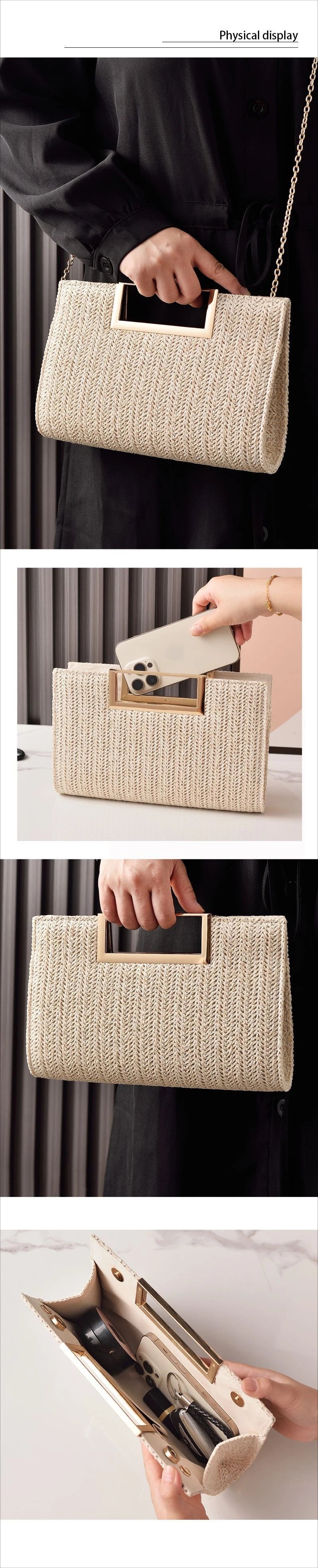 European Style Straw Evening Bag 2025 New Square Buckle Clutch Simple Dinner Bag for Women Shoulder Crossbody Bags