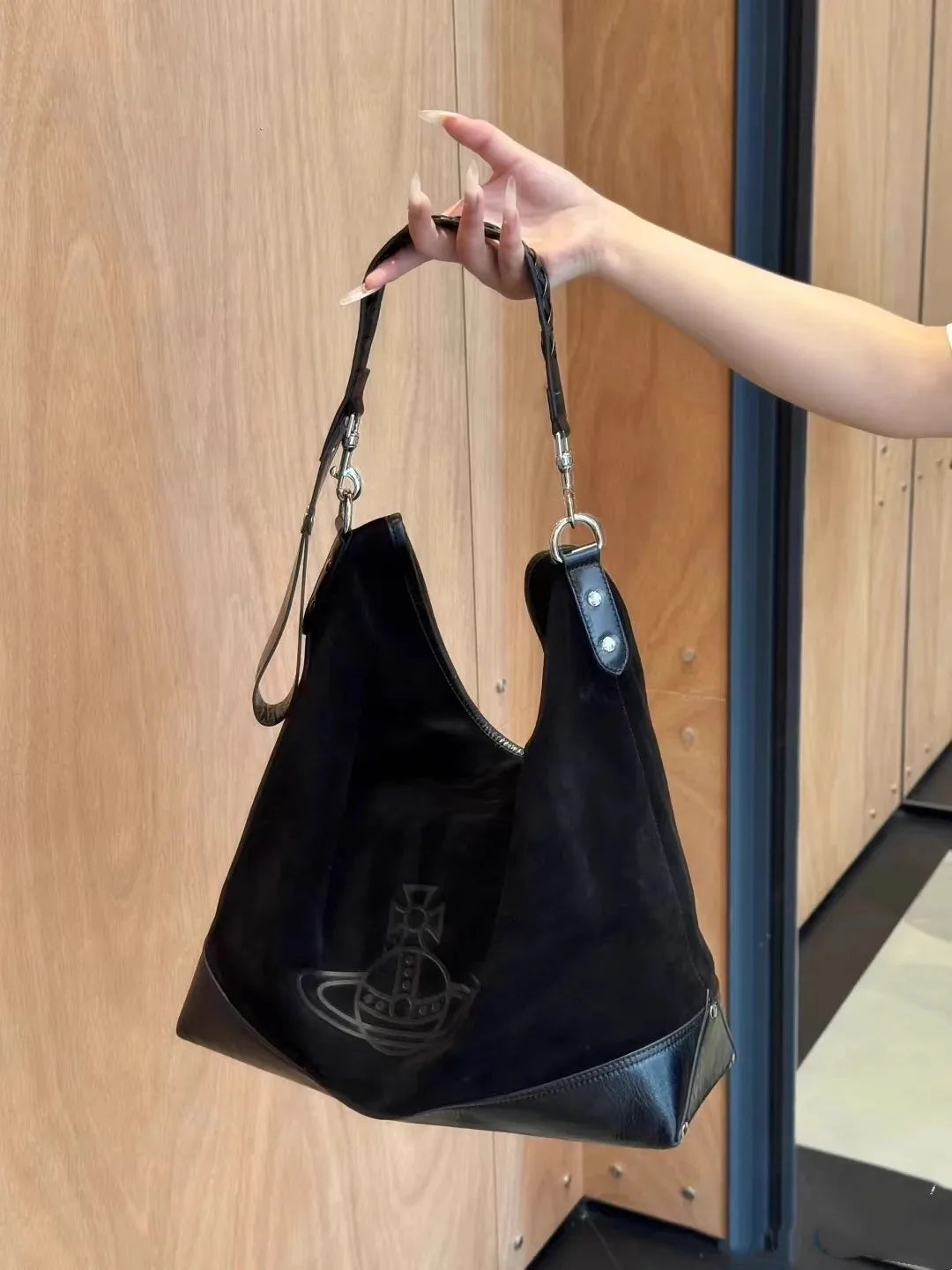 Large Capaci Suede Hobo Bag Women's Casual Commuter Tote Bag Trendy Single oulder Bag GP Famous Star  Hobo Bag