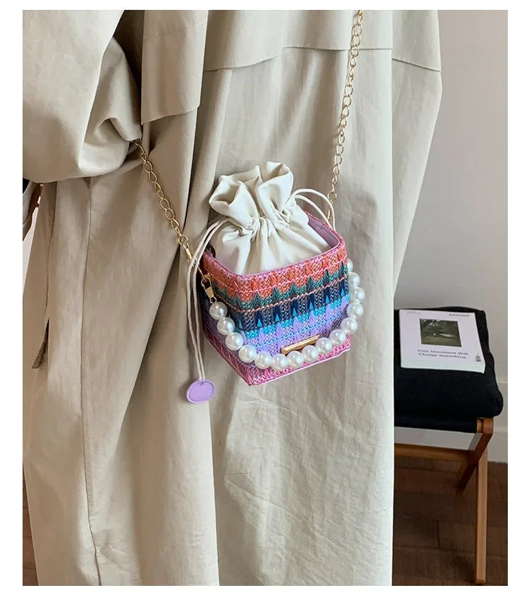Trendy Chain Strap Women's Crossbody Bag Fashionable Drawstring Shoulder Bag Stylish Small Square Handbag Casual New Model