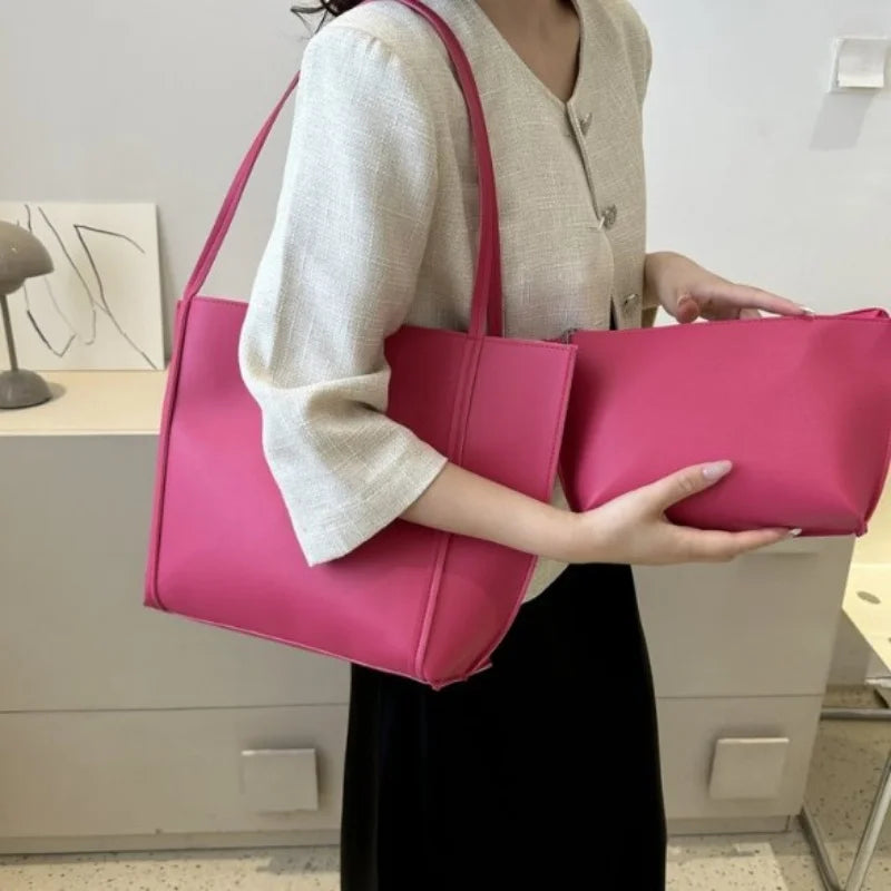 Large Capacity Shoulder Bag Trendy Pu Leather Tote Bags Solid Color Ladies Handbag Women's Fashion Underarm bags