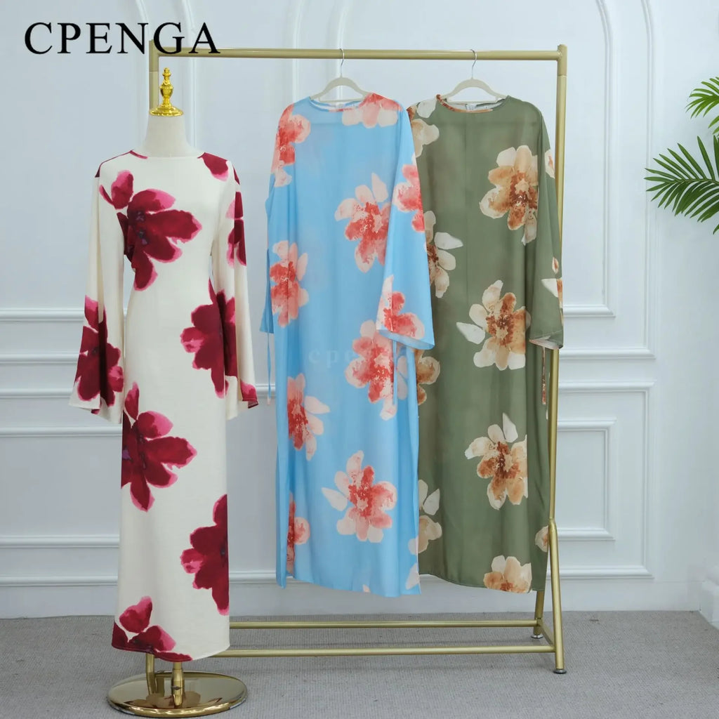 Elegant Floral Print Abaya Dress for Muslim Women Modest Full-Length Ankle-Grazing Maxi Robe 2025 Summer Islamic Turkey Outfit