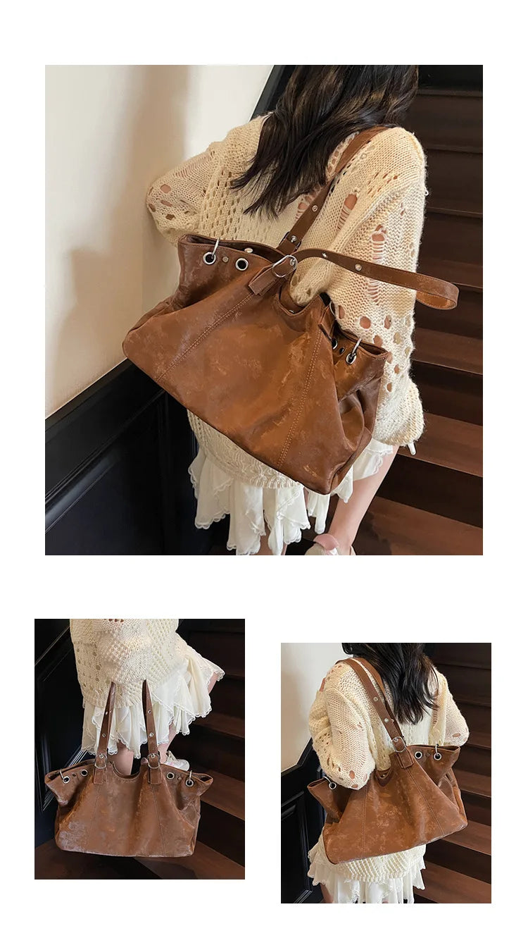 Personality Tote Bag for Women Solid Suede Pillow Underarm Bags Large Capacity Female Commute Shoulder Bags Matte Travel Pack