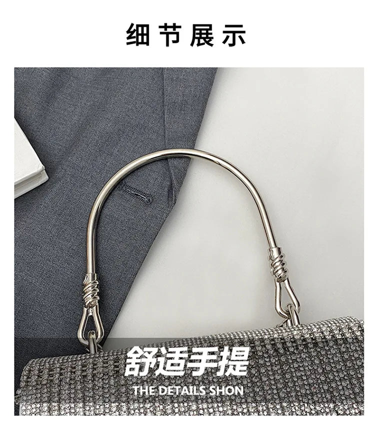 Luxury Golden Shoulder Bag 2025 New for Women, Elegant Rhinestone Clutch Purse, Versatile Crossbody Bag with Adjustable Chain