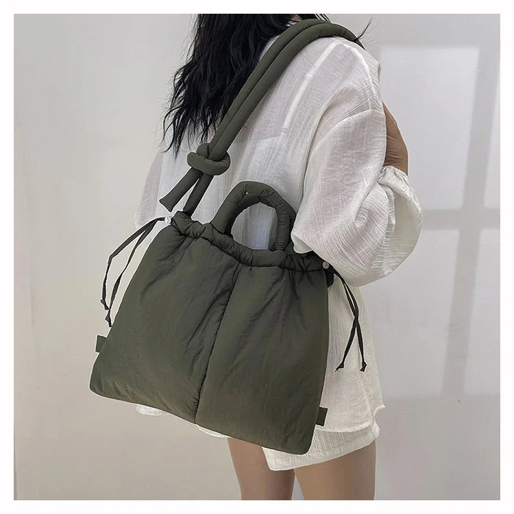 Women Shoulder Crossbody Bags Casual Nylon Padded Tote Bag Designer Soft Puffer Simple Vintage Large Capacity Handbags