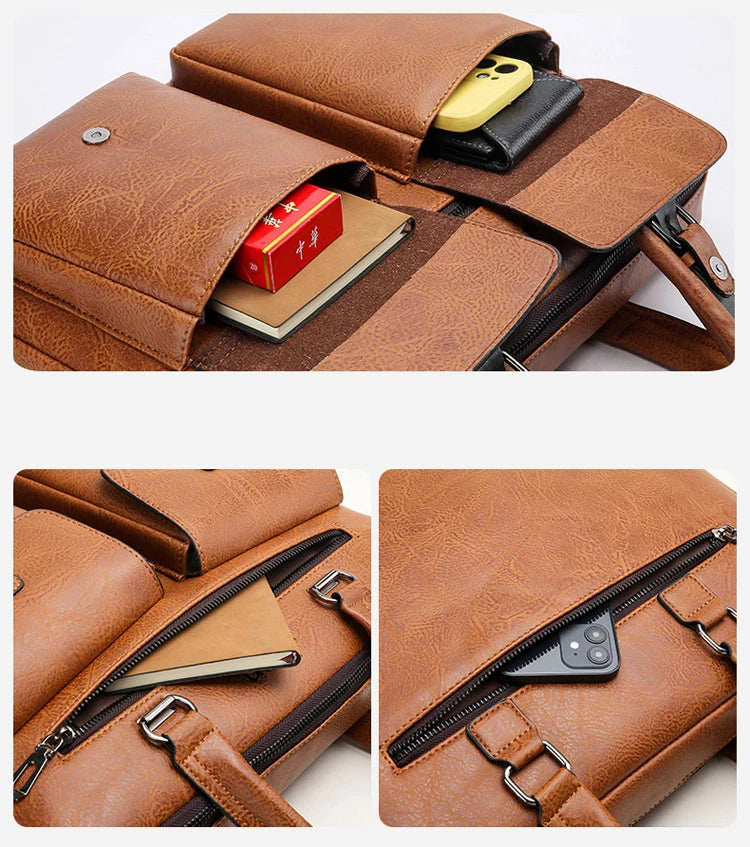 Luxury Brand Man Business Briefcase Bag PU Leather Messenger Shoulder Bag Men Office Lunch Bags For Laptop A4 File Male Handbags